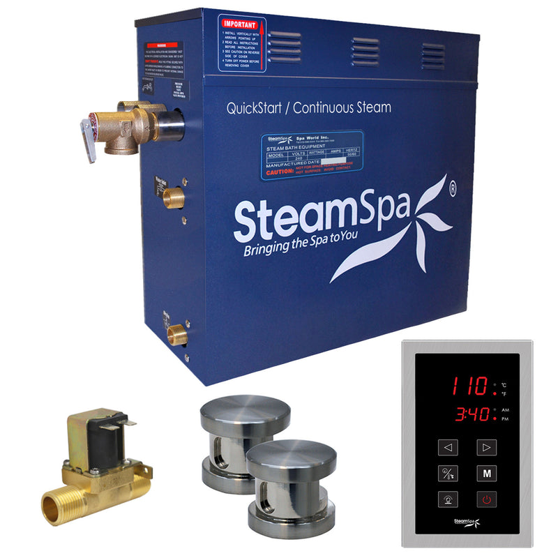 SteamSpa Oasis 10.5 KW QuickStart Acu-Steam Bath Generator Package with Built-in Auto Drain in Brushed Nickel