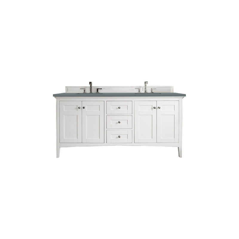 James Martin Palisades 72" Double Vanity Bright White with 3 cm Cala Blue Quartz Top 527-V72-BW-3CBL