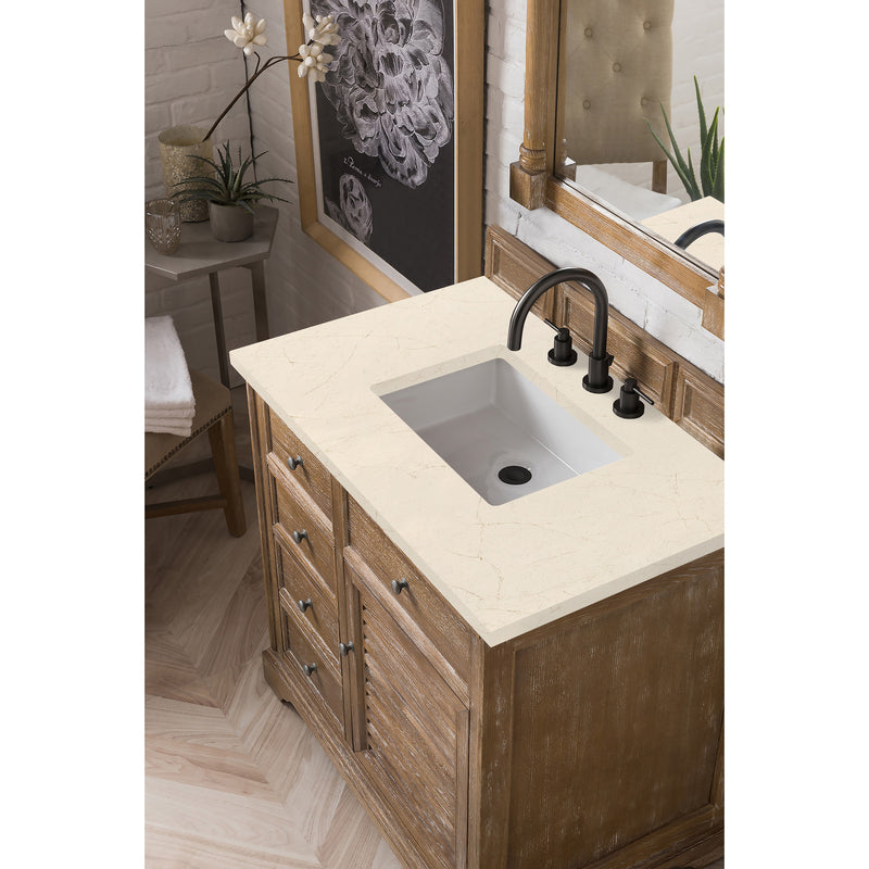 James Martin Savannah 36" Single Vanity Cabinet Driftwood with 3 cm Eternal Marfil Quartz Top 238-104-5511-3EMR