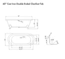 Cambridge Plumbing Cast Iron Double Ended Clawfoot Tub 60" x 30" No Faucet Drill BRZ Feet