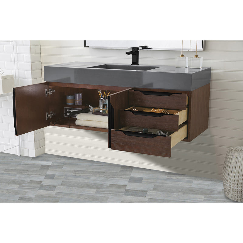 James Martin Mercer Island 48" Single Vanity Coffee Oak Matte Black with Dusk Gray Glossy Composite Top 389-V48-CFO-MB-DGG