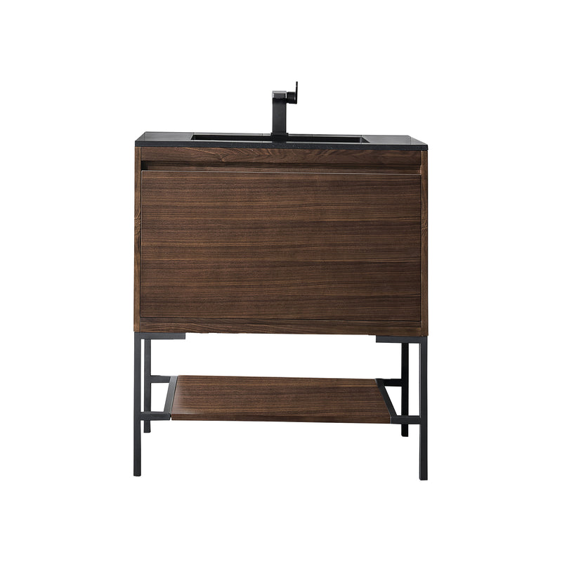 James Martin Milan 31.5" Single Vanity Cabinet Mid Century Walnut Matte Black with Charcoal Black Composite Top 801V31.5WLTMBKCHB