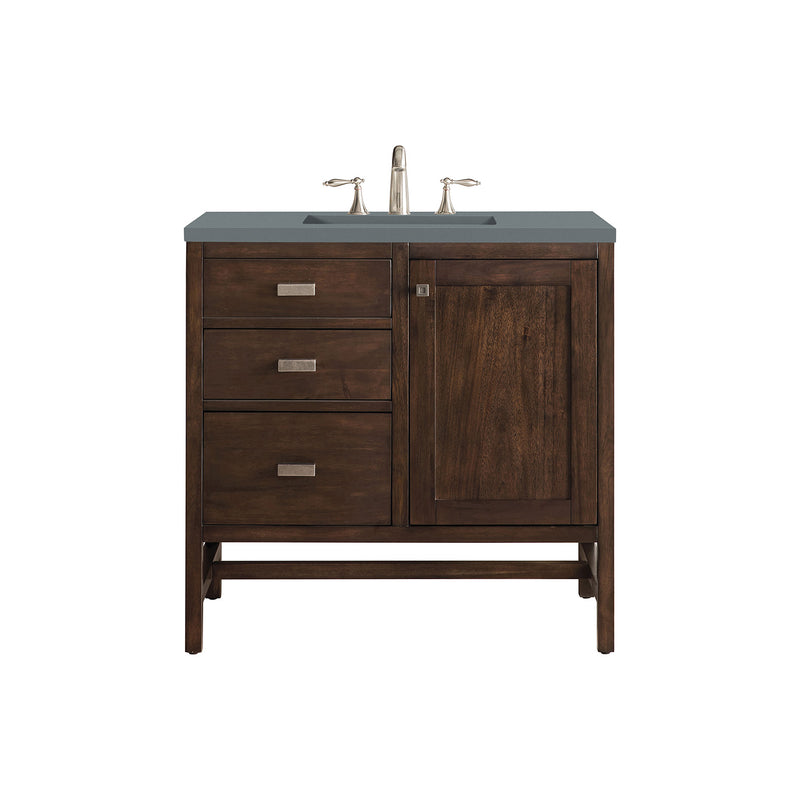 James Martin Addison 36" Single Vanity Cabinet Mid Century Acacia with 3 cm Cala Blue Quartz Top E444-V36-MCA-3CBL