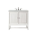 James Martin Athens 30" Single Vanity Cabinet Glossy White with 3 cm Eternal Jasmine Pearl Quartz Top E645-V30-GW-3EJP