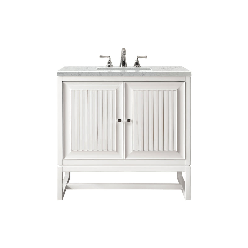 James Martin Athens 30" Single Vanity Cabinet Glossy White with 3 cm Eternal Jasmine Pearl Quartz Top E645-V30-GW-3EJP