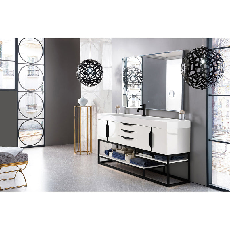 James Martin Columbia 72" Single Vanity Glossy White Matte Black with Glossy White Composite Top 388-V72S-GW-MB-GW