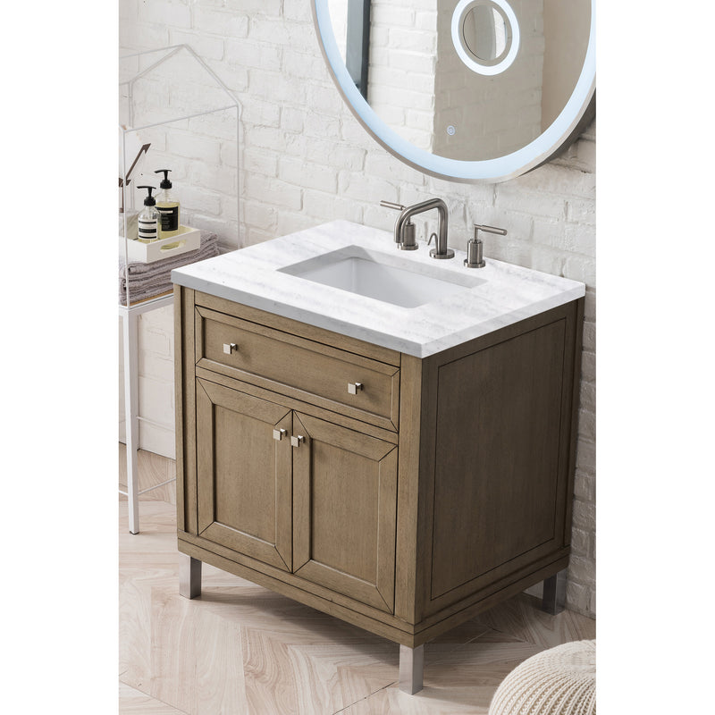 James Martin Chicago 30" Single Vanity Whitewashed Walnut with 3 cm Arctic Fall Solid Surface Top 305-V30-WWW-3AF