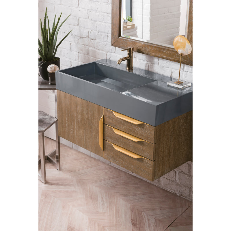 James Martin Mercer Island 36" Single Vanity Latte Oak Radiant Gold with Dusk Gray Glossy Composite Top 389-V36-LTO-G-DGG