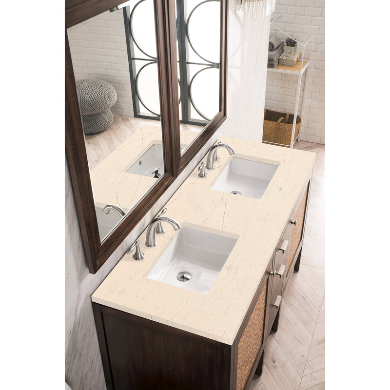 James Martin Addison 60" Double Vanity Cabinet Mid Century Acacia with 3 cm Eternal Marfil Quartz Top E444-V60D-MCA-3EMR