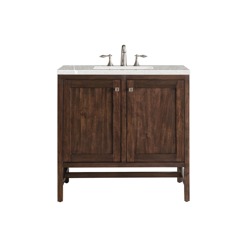 James Martin Addison 36" Single Vanity Cabinet with Doors Mid Century Acacia with 3 cm Eternal Serena Quartz Top E445-V36-MCA-3ESR