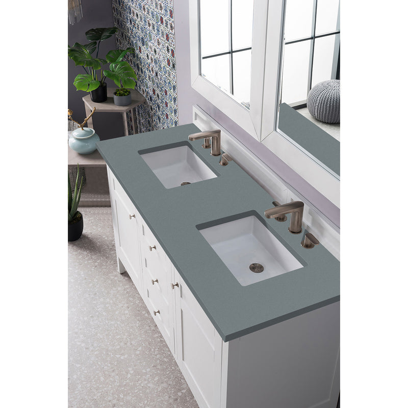 James Martin Palisades 60" Double Vanity Bright White with 3 cm Cala Blue Quartz Top 527-V60D-BW-3CBL