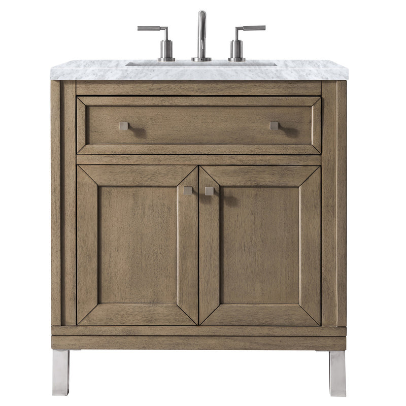 James Martin Chicago 30" Single Vanity Whitewashed Walnut with 3 cm Carrara Marble Top 305-V30-WWW-3CAR