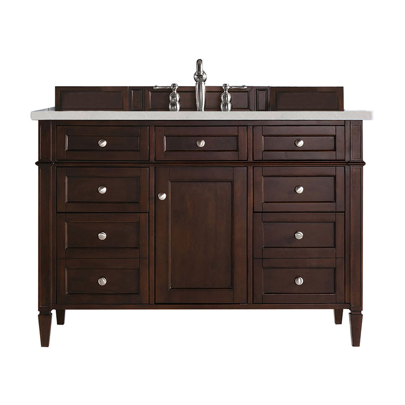 James Martin Brittany 48" Burnished Mahogany Single Vanity with 3 cm Eternal Serena Quartz Top 650-V48-BNM-3ESR