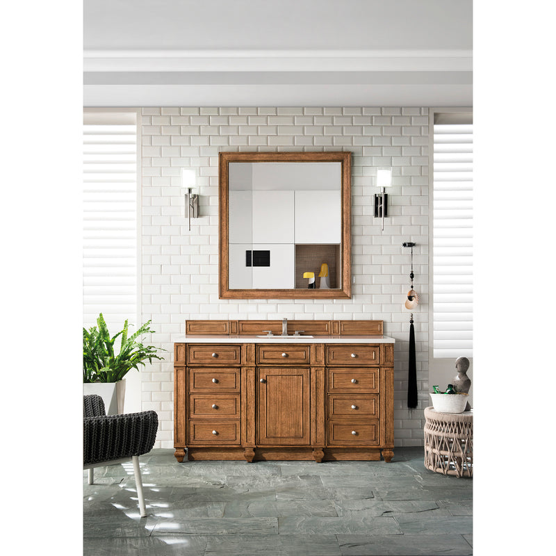 James Martin Bristol 60" Single Vanity Saddle Brown with 3 cm Classic White Quartz Top 157-V60S-SBR-3CLW