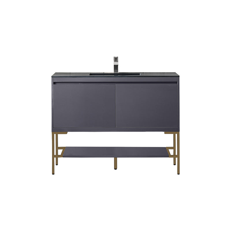 James Martin Milan 47.3" Single Vanity Cabinet Modern Grey Glossy Radiant Gold with Charcoal Black Composite Top 801V47.3MGGRGDCHB