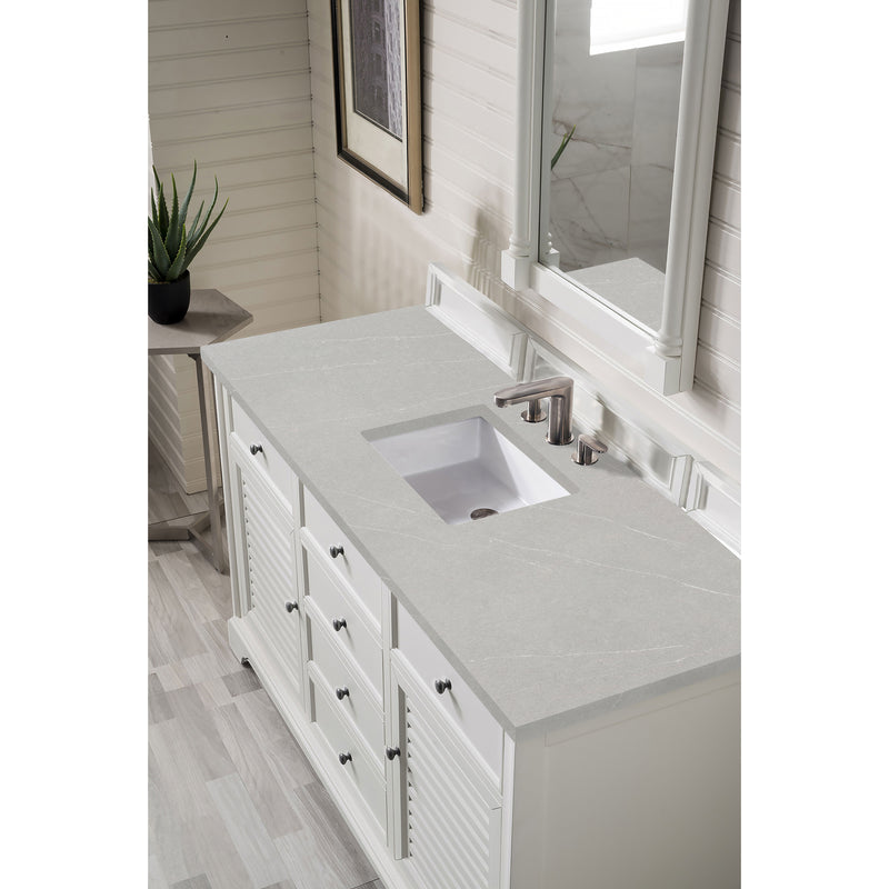 James Martin Savannah 60" Single Vanity Cabinet Bright White with 3 cm Eternal Serena Quartz Top 238-104-V60S-BW-3ESR