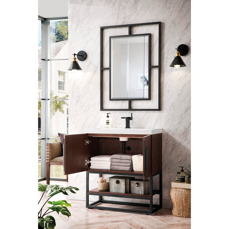 James Martin Columbia 31.5" Single Vanity Cabinet Coffee Oak Matte Black with White Glossy Resin Countertop 388-V31.5-CFO-MBK-WG