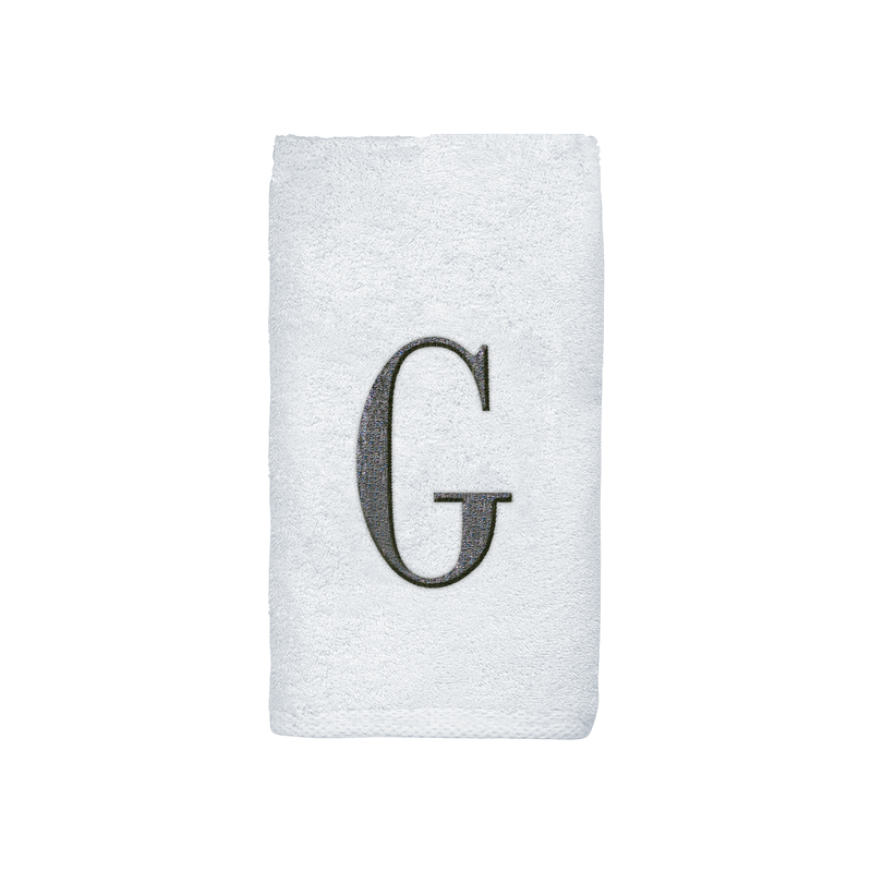 Avanti Towels White/Silver Block Monogram Hand Towel