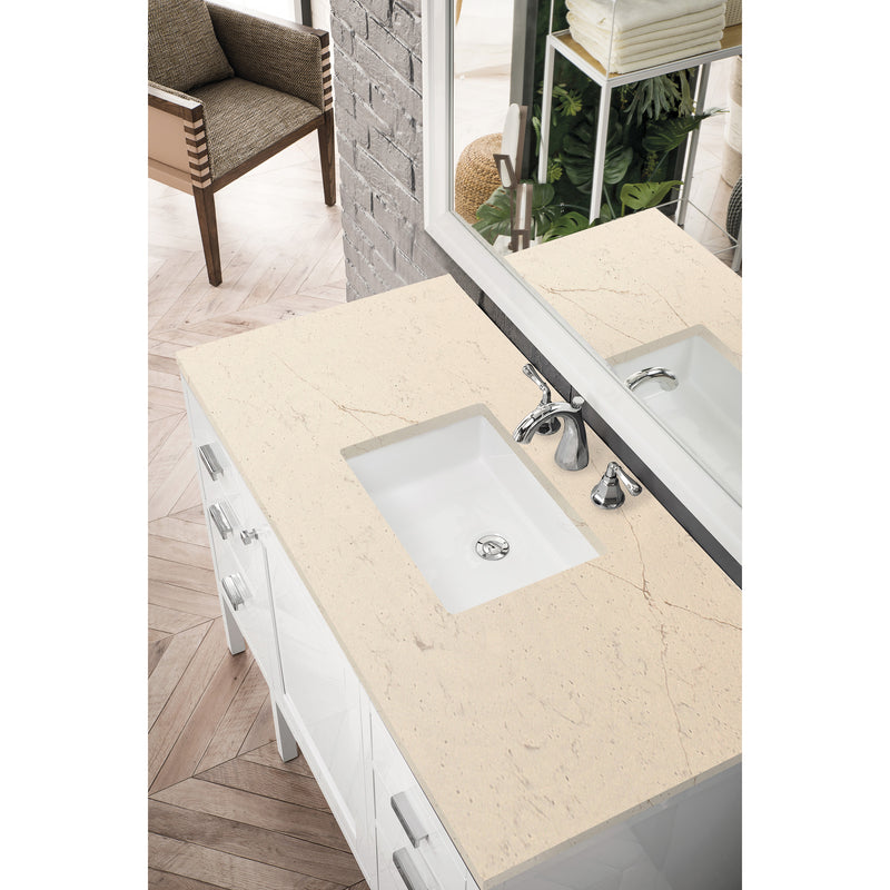 James Martin Addison 48" Single Vanity Cabinet Glossy White with 3 cm Eternal Marfil Top E444-V48-GW-3EMR