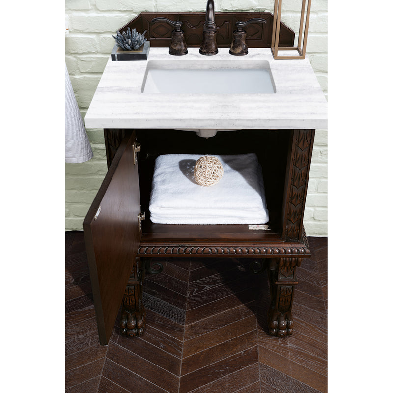 James Martin Balmoral 26" Single Vanity Cabinet Antique Walnut with 3 cm Arctic Fall Solid Surface Top 150-V26-ANW-3AF