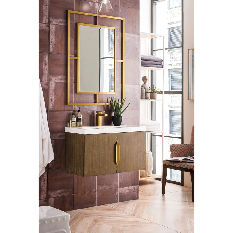 James Martin Columbia 31.5" Single Vanity Cabinet Latte Oak with White Glossy Resin Countertop 388-V31.5-LTO-WG