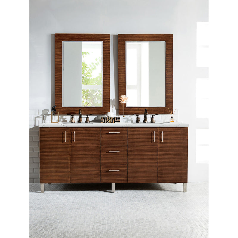 James Martin Metropolitan 72" Double Vanity American Walnut with 3 cm Ethereal Noctis Quartz Top 850-V72-AWT-3ENC