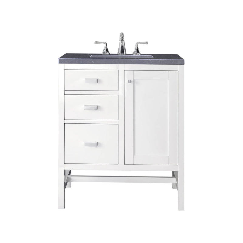 James Martin Addison 30" Single Vanity Cabinet Glossy White with 3 cm Charcoal Soapstone Quartz Top E444-V30-GW-3CSP