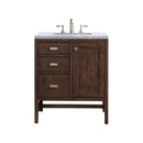 James Martin Addison 30" Single Vanity Cabinet Mid Century Acacia with 3 cm Carrara White Top E444-V30-MCA-3CAR