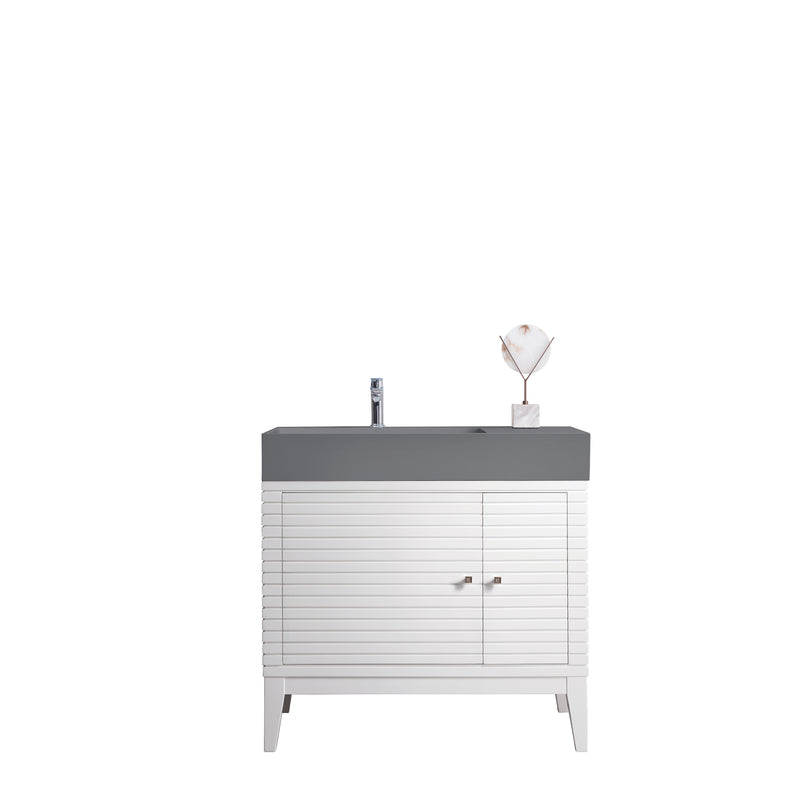 James Martin Linear 36" Single Vanity Glossy White with Dusk Grey Glossy Composite Top 210-V36-GW-DGG