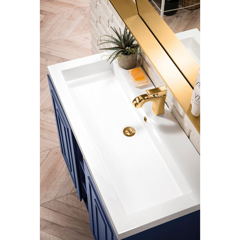 James Martin Alicante' 39.5" Single Vanity Cabinet Azure Blue Radiant Gold with White Glossy Composite Countertop E110V39.5AZBRGDWG