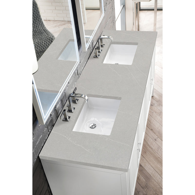 James Martin Athens 72" Double Vanity Cabinet Glossy White with 3 cm Eternal Serena Top E645-V72-GW-3ESR