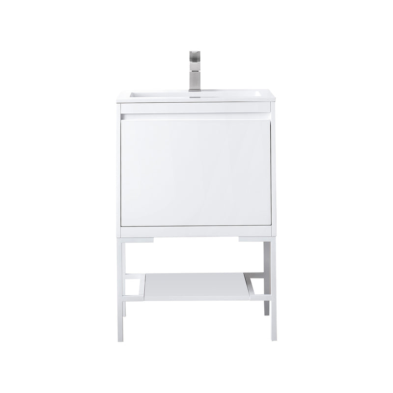 James Martin Milan 23.6" Single Vanity Cabinet Glossy White Glossy White with Glossy White Composite Top 801V23.6GWGWGW