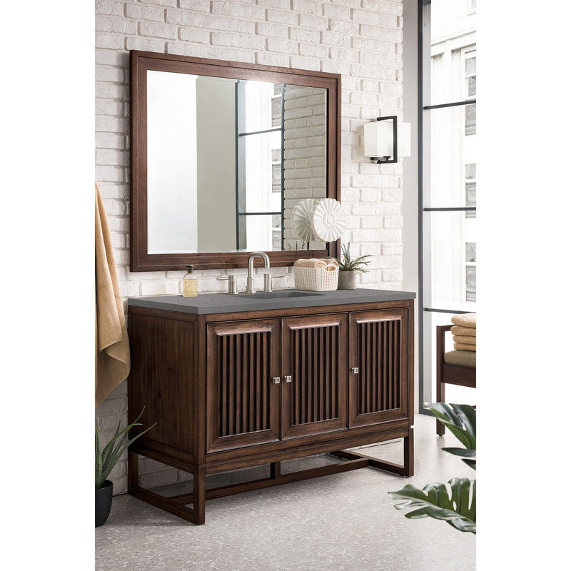 James Martin Athens 48" Single Vanity Cabinet Mid Century Acacia with 3 cm Gray Expo Quartz Top E645-V48-MCA-3GEX