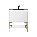 James Martin Milan 31.5" Single Vanity Cabinet Glossy White Radiant Gold with Charcoal Black Composite Top 801V31.5GWRGDCHB