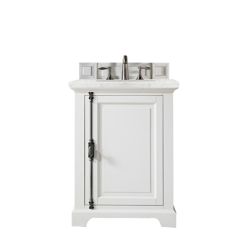 James Martin Providence 26" Single Vanity Cabinet Bright White with 3 cm Eternal Jasmine Pearl Quartz Top 238-105-V26-BW-3EJP