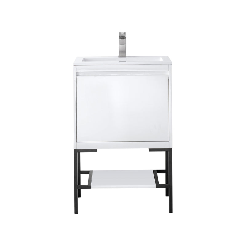 James Martin Milan 23.6" Single Vanity Cabinet Glossy White Matte Black with Glossy White Composite Top 801V23.6GWMBKGW