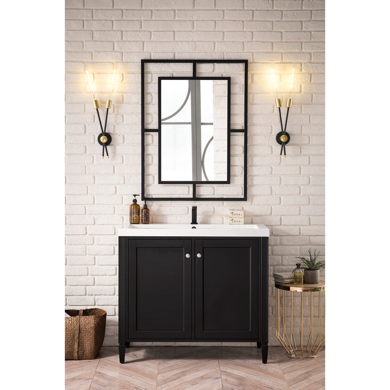 James Martin Britannia 39.5" Single Vanity Cabinet Black Onyx with White Glossy Resin Countertop E652-V39.5-BKO-WG