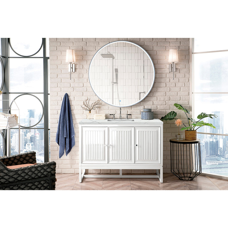 James Martin Athens 48" Single Vanity Cabinet Glossy White with 3 cm Ethereal Noctis Top E645-V48-GW-3ENC