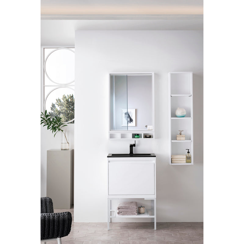 James Martin Milan 23.6" Single Vanity Cabinet Glossy White Glossy White with Charcoal Black Composite Top 801V23.6GWGWCHB