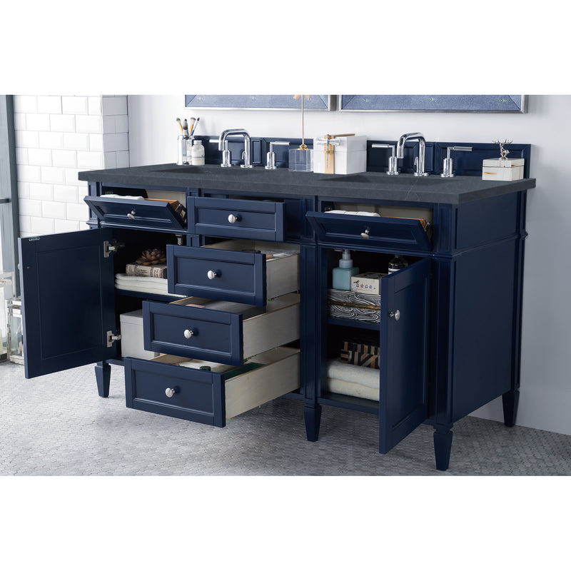 James Martin Brittany 60" Victory Blue Double Vanity with 3 cm Charcoal Soapstone Quartz Top 650-V60D-VBL-3CSP