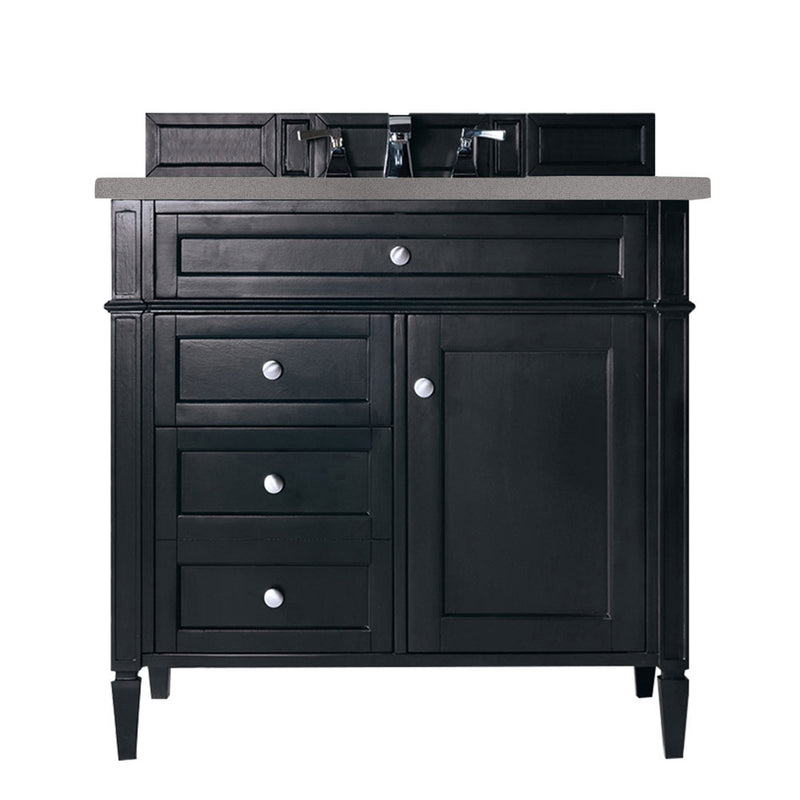 James Martin Brittany 36" Black Onyx Single Vanity with 3 cm Grey Expo Quartz Top 650-V36-BKO-3GEX