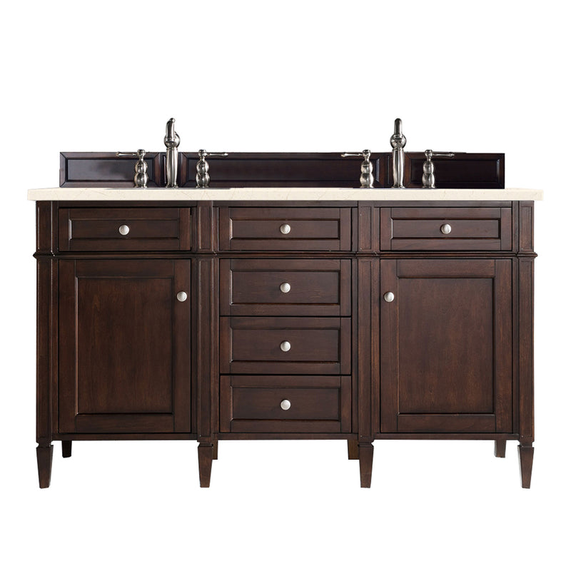 James Martin Brittany 60" Burnished Mahogany Double Vanity with 3 cm Eternal Marfil Quartz Top 650-V60D-BNM-3EMR