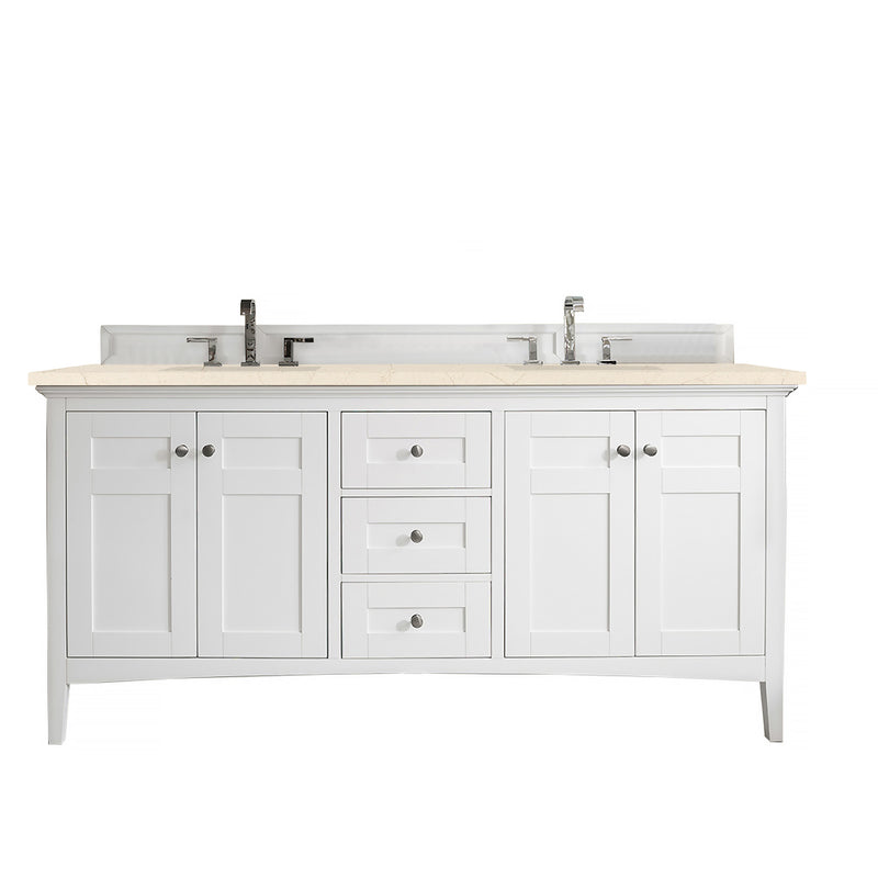 James Martin Palisades 72" Double Vanity Bright White with 3 cm Eternal Marfil Quartz Top 527-V72-BW-3EMR