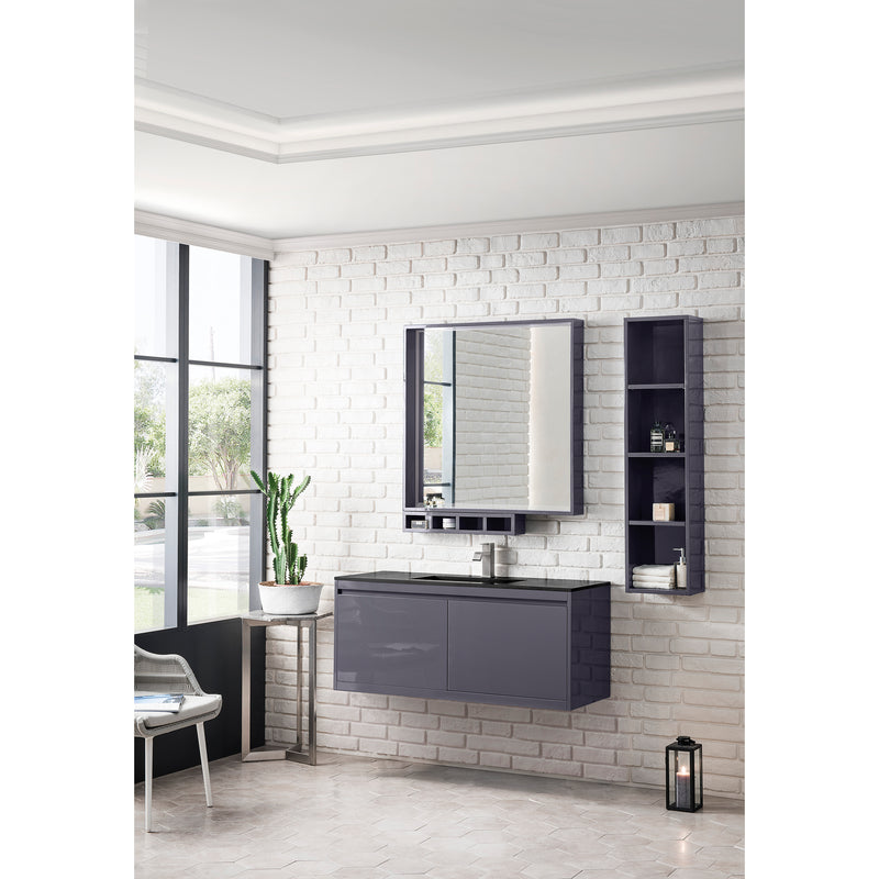 James Martin Milan 47.3" Single Vanity Cabinet Modern Gray Glossy with Charcoal Black Composite Top 801V47.3MGGCHB