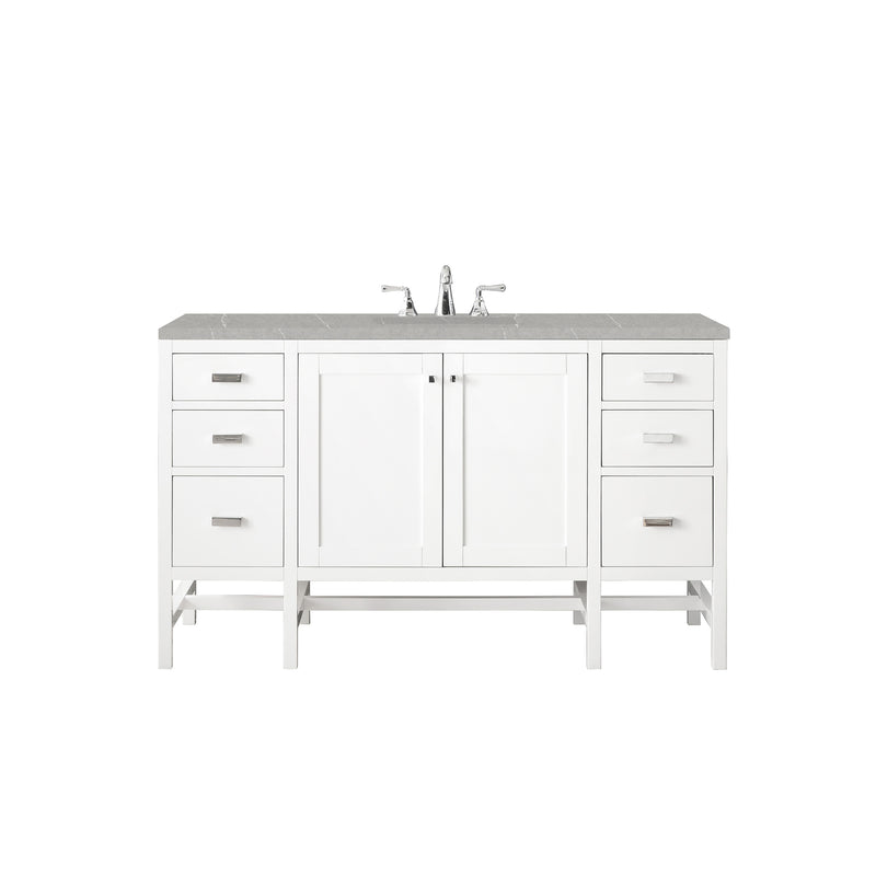 James Martin Addison 60" Single Vanity Cabinet Glossy White with 3 cm Eternal Serena Top E444-V60S-GW-3ESR