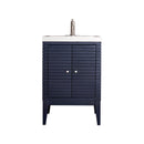 James Martin Linden 24" Single Vanity Cabinet Navy Blue with White Glossy Resin Countertop E213-V24-NVB-WG