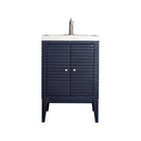 James Martin Linden 24" Single Vanity Cabinet Navy Blue with White Glossy Composite Countertop E213V24NVBWG