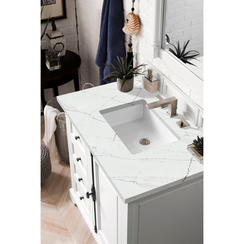 James Martin Providence 36" Single Vanity Cabinet Bright White with 3 cm Ethereal Noctis Quartz Top 238-105-V36-BW-3ENC