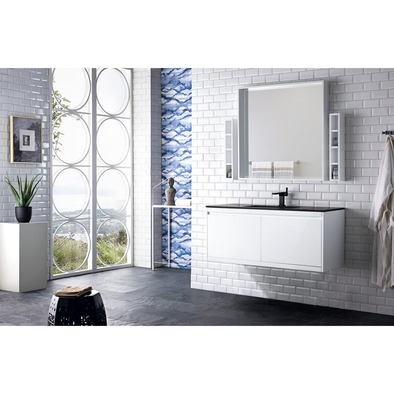 James Martin Milan 47.3" Single Vanity Cabinet Glossy White with Charcoal Black Composite Top 801V47.3GWCHB