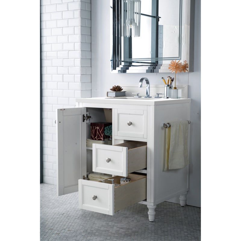 James Martin Copper Cove Encore 30" Single Vanity Bright White with 3 cm Classic White Quartz Top 301-V30-BW-3CLW